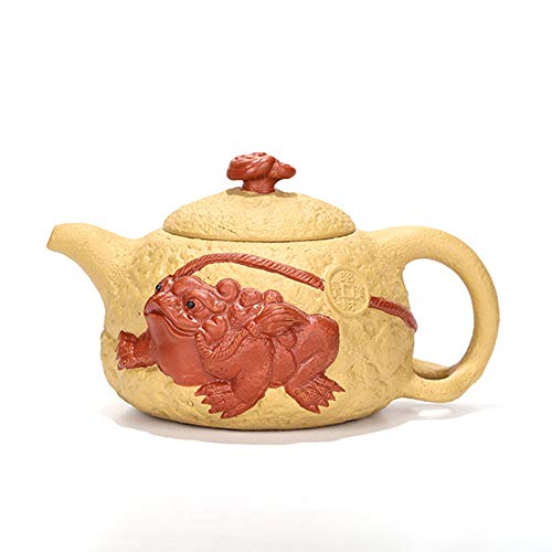 Image of Teapot Chinese Zisha Clay Tea Pot Ceramics Handmade Gongchun Lucky Money Toad Tea Pot Yellow Golden Duan Mud Kungfu Kettle (Fengshui-Wealth spittor)