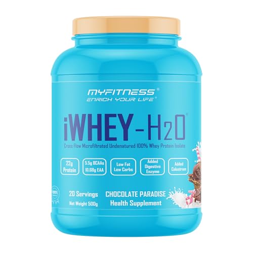 Image of Myfitness iWhey H2O | 88% Protein Per Serving | 100% Whey Protein Isolate | Added Colostrum | Added Digestive Enzymes | Whey Protein Powder (Chocolate Paradise, 500g (20 servings))