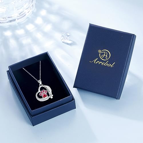Arrebol Tier Pfotenabdruck Kette Sterling Silber 925 Damen Pfoten Halskette Herz Anhänger mit Hund Pfote Drucken Verstellbar Ketten |45cm+5| Für Mutter Freundin Mädchen Frauen Schmuck Geschenk