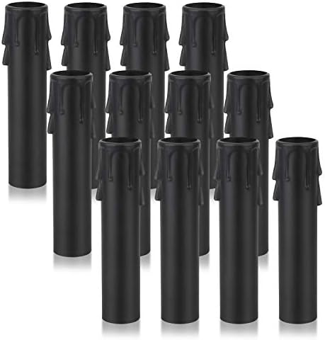 Helunsi 4 inch Tall Candle Socket Covers, Black Plastic Candle Covers Sleeves Chandelier Socket Covers, Slip Over E12 Candelabra Base Socket Candle Cover for Chandelier (Black-Pack of 12)