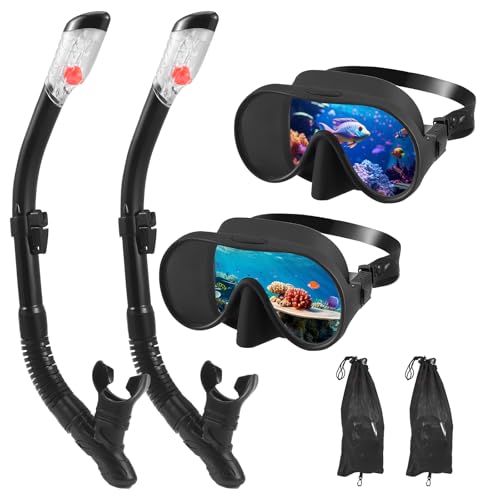 Set di 2 set da snorkeling per adulti, occhiali da sub per adulti, maschera subacquea impermeabile, antiappannamento, antiperdita, in vetro temperato