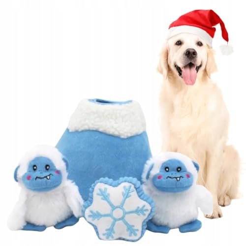 ZippyPaws Burrow Christmas Dog Toy - Plush Squeaky Holiday Dog Gifts for Small & Medium Puppy Dogs, Interactive Hide & Seek Stocking Stuffers for Pets - Yeti Mountain & Snowflake