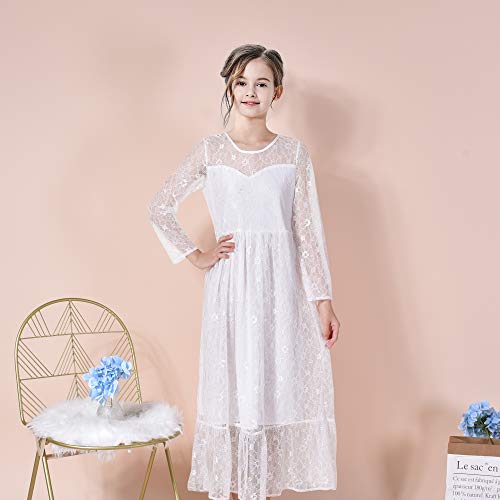 Sunny Fashion Girls Lace Long Sleeve Flower Girl Dress Holy Communion Size 7-142