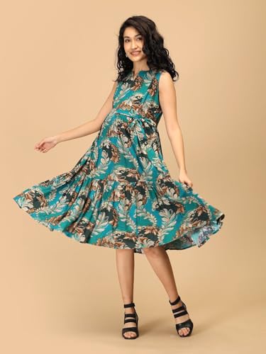 Image of The Mom Store Maternity and Nursing Sleeveless Dress for Women | Casual Dress | Pre and Post Pregnancy Wear | Printed Stylish Dress for New Mom | Trendy Dresses for Women's
