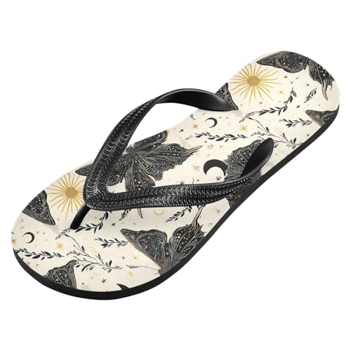 ALAZA Bohemian Black Butterfly Flip Flops for Women Fashion Beach Slippers Comfort Mens Flip Flops Non-Slip Rubber Shower Slippers Sandal for Hotel Travel Sport,XS2
