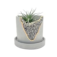 Maceta De Cristal De 4 Pulgadas Con Platillo, Maceta De Geoda De Cemento, Macetas De Hormigón Para Plantas, Maceta Moderna Para Suculentas De Interior, Soporte único Para Plantas De Aire, Portavelas