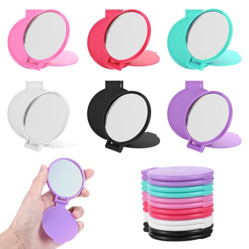 Ptwola 12 Stück Tragbarer Taschenspiegel Faltbar Reisespiegel Mini-Spiegel Rund Kosmetikspiegel Kompakt Klappspiegel Kompakte für Mädchen Frauen Handtaschen Reisen Brieftaschen Mobiltelefone