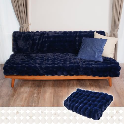Baldur ふわとろ毛布 シングル 冬用 ふわふわ毛布 厚手 高密度 3cm ロング毛 ひざ掛け ソファー掛け 柔らかく肌触 暖かい 丸洗い 可能 ぬくもりキープ (ネイビーブルー, 70×100p)