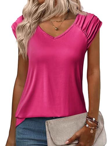 Zeagoo Womens Cap Sleeve T-Shirt Casual Loose Fit Tank Tops Summer Basic T Shirts Cute Clothes Trendy Fashion Outfits Hot Pink
