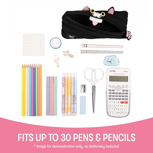 Image of ZIPIT Cat Pencil Case for Girls, Cute Zipper Pouch for Kids Teens, Stationery Bag for School,Black