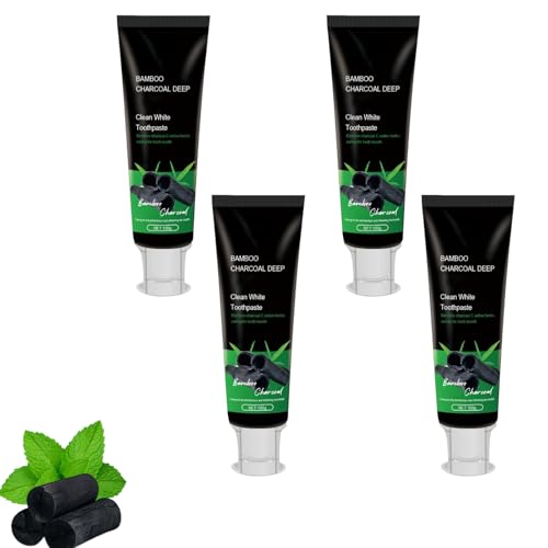 Bamboo Charcoal Teeth Whitening Zahnpasta, Fluorid frei natürliche Whitening Zahnpasta mit Aktivkohle, Emaille sicher Antiplaque Zahnpasta für empfindliche Zähne, frische Minze SLS frei (4pcs)