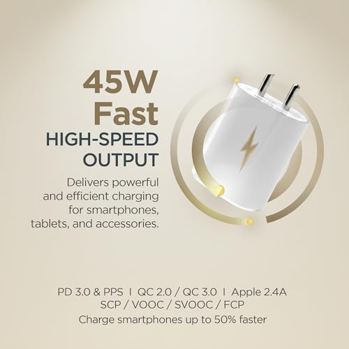 Image of Artifax 45W GaN USB-C Super Fast Charger for Nothing Phone (3) /(2) /(2a) /(1) | PD 3.0 Type-C Single Port Wall Adapter | BIS Certified | 1 Year Warranty | White