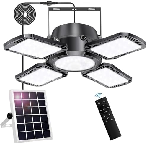 Solar Shed Light Outdoor Indoor, 176LED Solar Powered Motion Sensor Pendant Light Daytime Available, Solar Indoor Lights with 5 Lighting Modes & Remote for Shed Gazebo Barn Garage Home