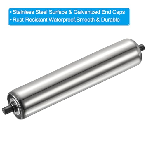 PATIKIL Conveyor Roller 3.5" Diameter 16" Length, 1 Pack Stainless Steel Transmission Replacement Part Galvanized End, Silver