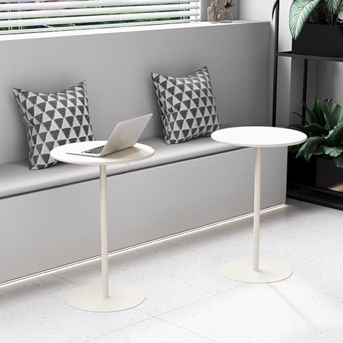 Mesa redonda de bistró blanca con resistente marco de metal para comedor 7
