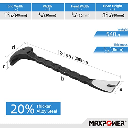 Maxpower 2Pcs Pry Bar Set, Heavy Duty Flat Pry Bar 15-Inch And Claw Nail Puller 12-Inch, Strikable Head And Full Body Drop Forged Crowbar Tools #TOP3