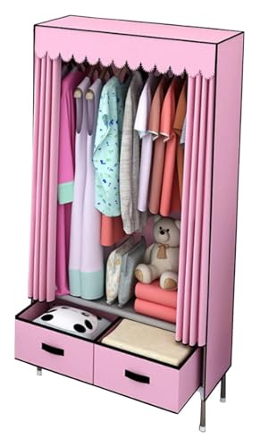 Armoire en tissu avec rail de suspension penderie pliable rose 70x