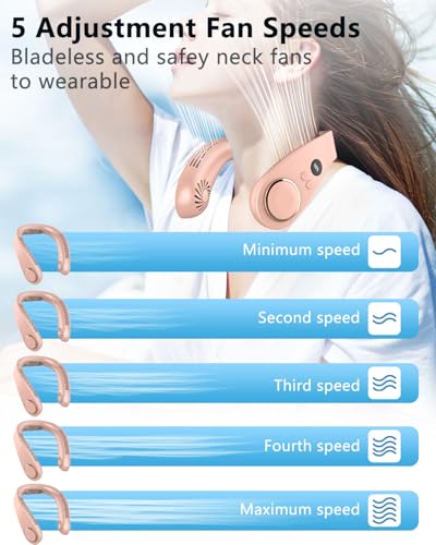 Image of Neck Fan that Blows Cold Air with Cooling Plate, Rechargeable Battery Powered, Portable Silent Mini Neck Air Conditioner, Cordless Leafless Quiet Face Fans for Kid Adults Travel Work Sports, Pink