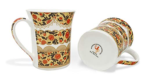 Image of U.P.C. Ceramic Coffee Mug Set of 2, Ceramic Cups for Tea, Coffee & Hot Beverages, Premium Kitchen Drinkware, Microwave & Dishwasher Safe Mugs, Home Office Cafe Use (Yellow Floral)