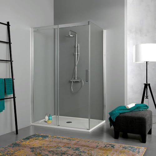 Kiamami Valentina - Cabina doccia trasparente 140x80 porta scorrevole e parte fissa | Dream