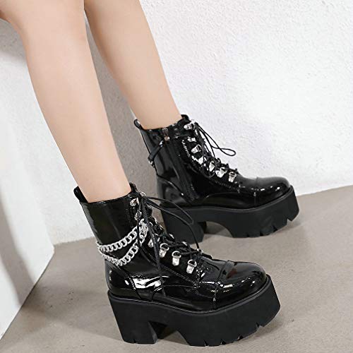 Image of Parisuit Womens Goth Patent Ankle Boots Platform Chunky Combat Boots