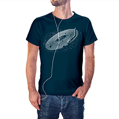 KMF T-SHIRT - T-shirt Planètes Disque Vinyle Plats pour Homme, bleu marine, S