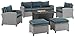 Crosley Furniture KO70184GY-NV Bradenton Outdoor Wicker 6-Piece Sofa Set (Sofa, Dante Fire Table, 2 Armchairs, 2 Ottomans), Gray with Navy Cushions