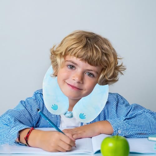 Image of Travel Pillow, Kids Travel Pillow with Sleep Eye Mask Soft Memory Foam Kids Neck Pillow for Boys & Girls, Travel Accessories for Car Airplane Traveling - Blue Axolotl