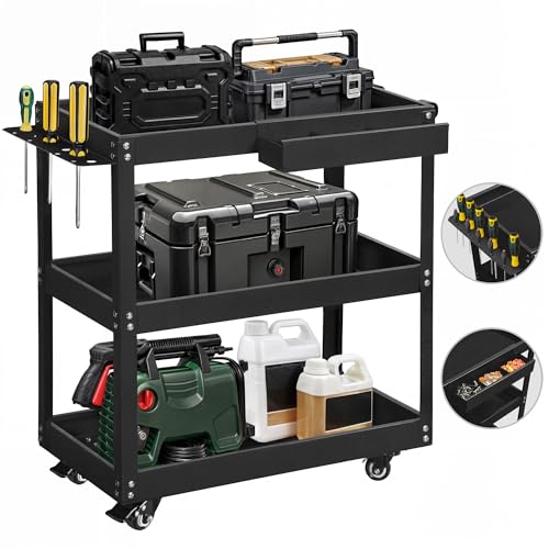 Yitahome MAYIHOZMF7 3-Tier Tool Cart On Wheels, Rolling Metal Service Cart With Screwdriver Hanging Board & Storage Box, Heavy Duty Steel Utility Cart 400Lb Load Capacity cover