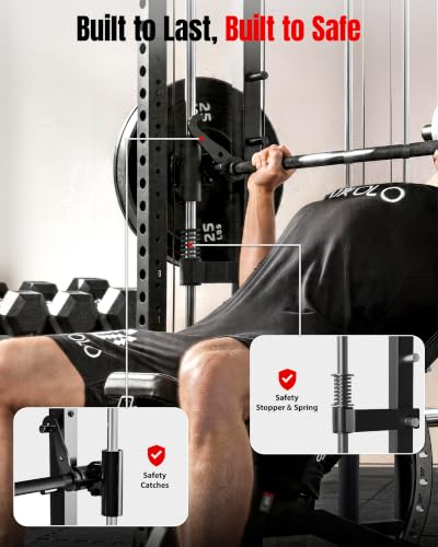 Image of Mikolo M4 2.0 Smith Machine, 2200lbs Squat Rack with LAT-Pull Down System & Cable Crossover Machine, Training Equipment with Leg Hold-Down Attachment