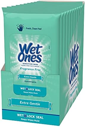 Wet Ones Sensitive Skin Hand and Face Wipes, 20 Count (Pack of 10)