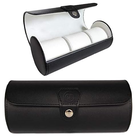 CASE ELEGANCE Classic Black Vegan Faux Leather Watch Roll Organizer Cover