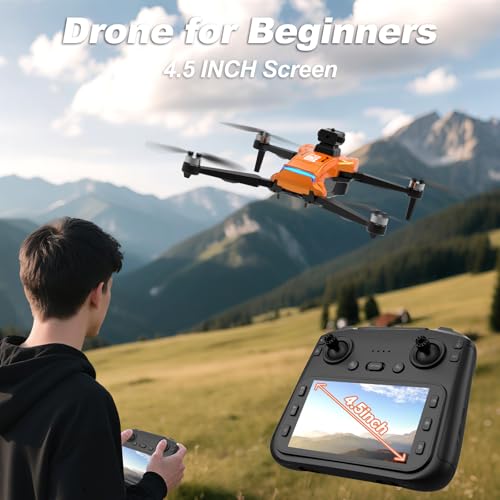 GPS Drohne mit Kamera 4K, 4.5' LCD RC Bildschirm,Follow Me Drohne GPS Professional Auto Return Home,Intelligente Hindernisvermeidung für Beginner,Kreisflug Optische Fluss Positionierung