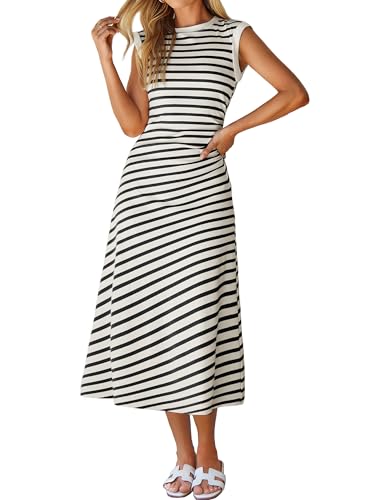 Glamaker Women Summer Tshirt Midi Dress Soft A Line Cap