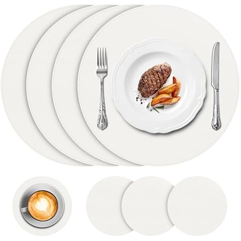 APLKER Round Leather Placemats and Coasters Set Cover