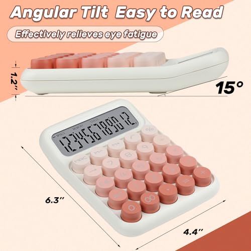 Mechanical Switch Calculator with Big Buttons, 12 Digits, Large LCD Display, Cute Pink Desktop Calculator, Aesthetic School Supplies for Office, School, Home & Business Use, Automatic Sleep (Pink)