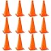 Bekith 12 Pack 12.5 Inch Plastic Traffic Cones with Racing Chequered Flags, Orange Agility Sports Cones, Thick Soccer Training Cones for Outdoor Activity, Festive Events, Fitness Training