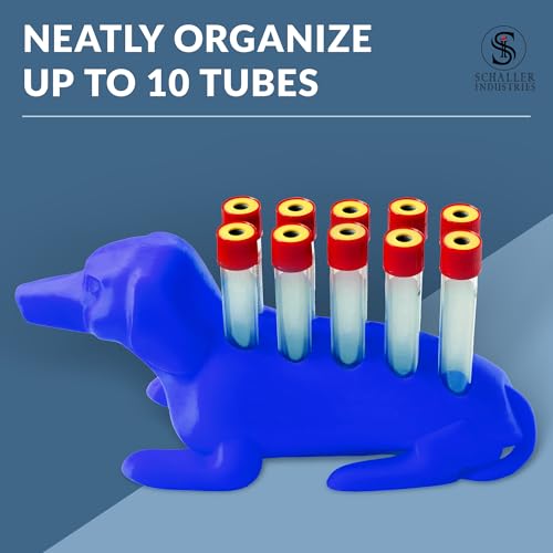 Image of S I Schaller Industries Dachshund Test Tube Holder, 13mm - Veterinary Blood Test Tube Rack, Holds 10 Vials, Compact Fun Design Organizer for Veterinary and Research Lab Use - Royal Blue