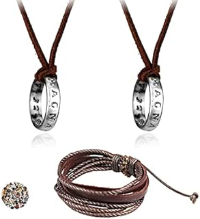 HJYZY 28 pcs Uncharted 4 Drake jewelry Sticker Set Ring Pendant Necklace Brown Leather Men's Cuff Bracelet