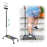 NEAUDE Stair Climbing Assist Cane for Seniors, Stair Lifts Walker Elderly, Mobile Half Step Aid Stair Helper, Adjustable 4 Prong Standing Quad Cane Large Base, Portable Walking Stick for Stability