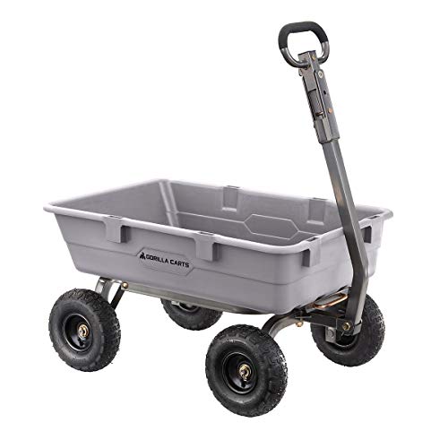 Gorilla Carts 800 Pound Capacity Heavy Duty Poly Yard Garden Steel Dump Utility Wheelbarrow Wagon Cart With 2 In 1 Towing Atv Handle, Gray #TOP3