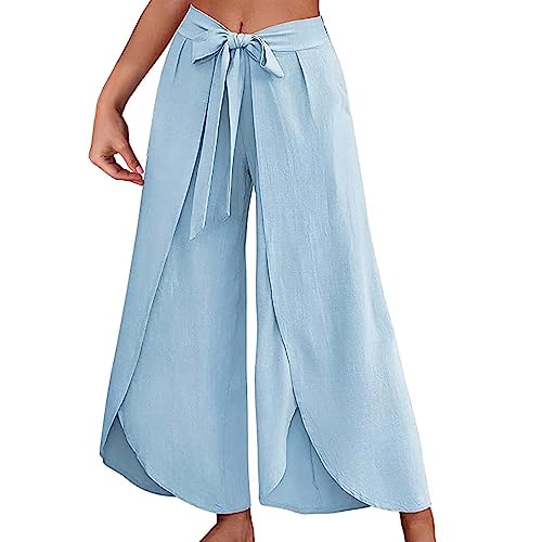 GOKKILRW Womens Beach Palazzo Pants Wide Leg Summer Pants Lightweight Flowy Side Split Travel Pants Boho High Waisted Trouser