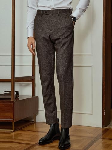 Men's Vintage Tweed Pants Herringbone Trousers Pleated Front Regular Fit Dress Pants3