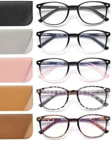 JOLISU 5 Pack Reading Glasses For Women, Blue Light Blocking Computer Reader Spring Hinge Eyeglasses (1.75)
