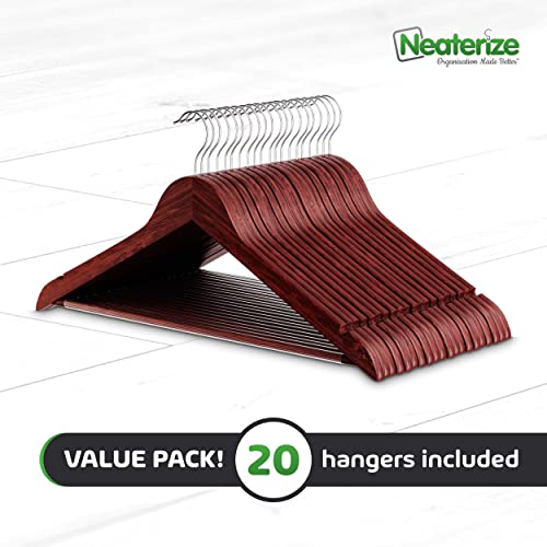 Wooden Hangers For Clothes - Heavy Duty Non-Slip Pants Bar & 360 Swivel Hook |Ganchos De Ropa | Great For Suits, Coats, Clothing [20-Pack - Cherry] #TOP6