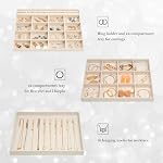 ProCase Stackable Large Jewelry Drawer Organizer, 3 Pack Velvet Jewelry Organizer Tray with Removable Dividers for Earring Necklace Bracelet -Beige - Image 3