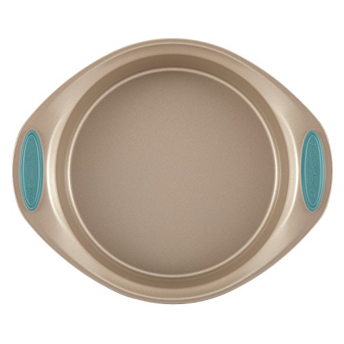 Rachael Ray Cucina Bakeware Set Includes Nonstick Bread Baking Cookie Sheet And Cake Pans, 5 Piece, Latte Brown With Agave Blue Grips #TOP7