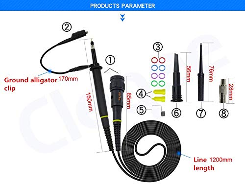 Image of Detachable Digital Oscilloscope Probe for P4250 100:1 2KV 250MHz Oscilloscope High Voltage Probe, Scope Probe 100x Scope Probe Oscilloscope Clip BNC Test Kit with