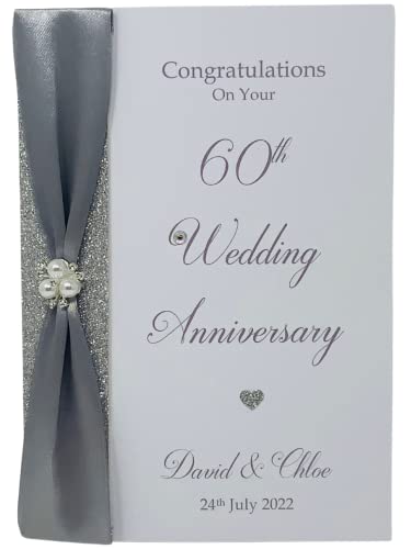 60th Wedding Anniversary Card - Diamond 60 Year Sixtieth Anniversary Luxury Greeting Card, Personalised Gift for Wife, Husband, Parents, Couple, Friends