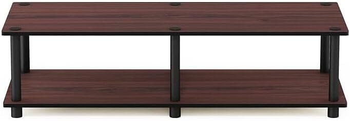 HomeStock 2-Tier No Tools Mid Entertainment Center with Open Shelf, TV Console for TV up to 46 Inch with Tubes, for Living Room, Bedroom, White, 31.5(W)x15.6(D)x10.9(H) 42" Inch/Dark Cherry and Black